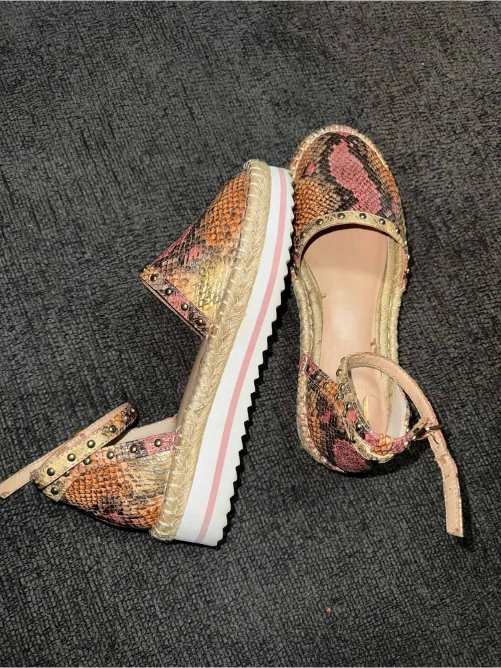 JLO Jennifer Lopez Snakeskin Espadrille Platform Flats Size 7.5